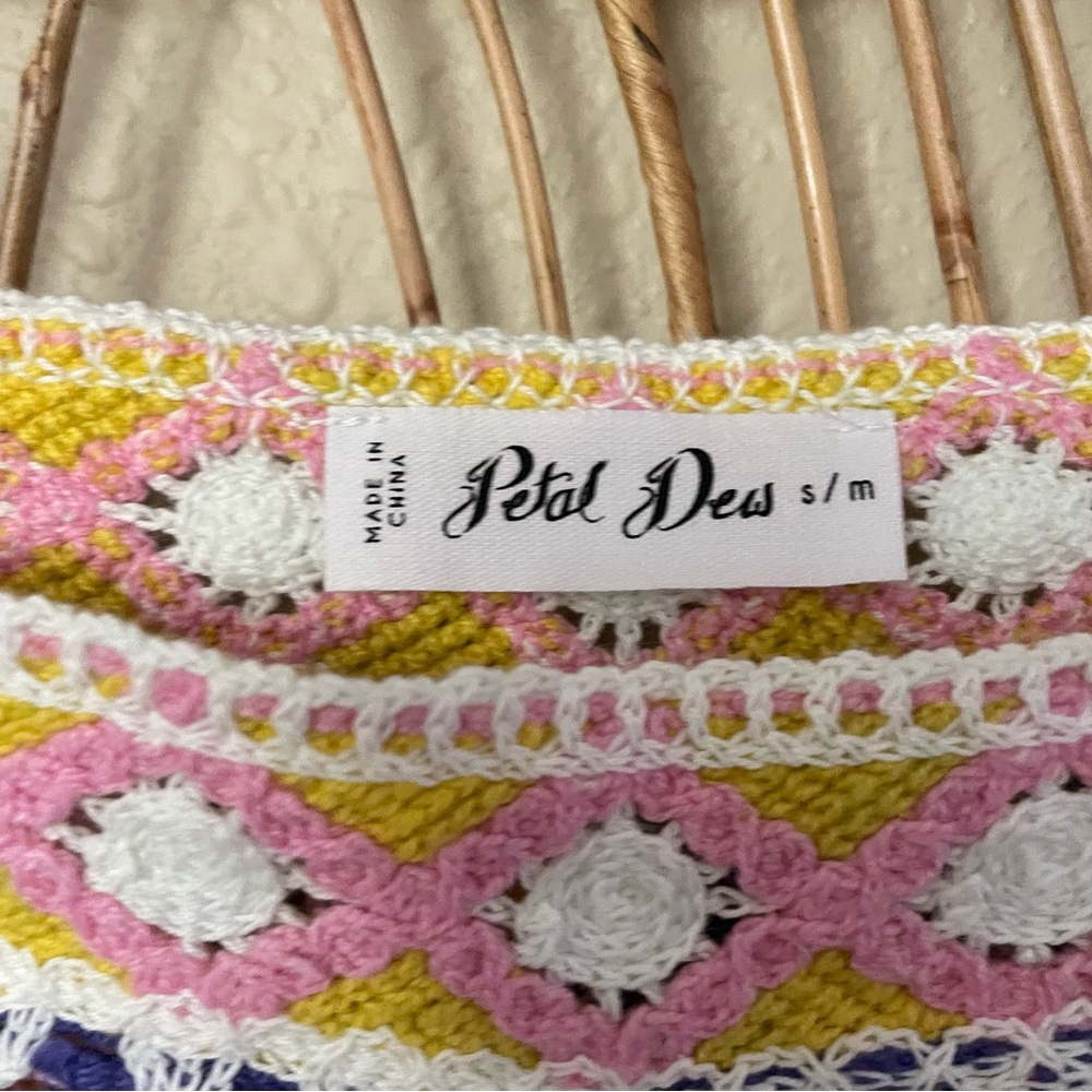 Petal Dew Multicolor Crochet Granny Square Mini Dress Boho Festival Sz S/M B22 - Picture 3 of 8